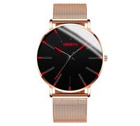 RORIOS Orologio Minimalista Moda Uomo Cinturino in Pelle Rete alla Moda Movimento Quartz di Precisione Oro e rosso