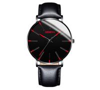 RORIOS Orologio Minimalista Moda Uomo Cinturino in Pelle Rete alla Moda Movimento Quartz di Precisione Rosso e nero A