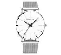 RORIOS Orologio Minimalista Moda Uomo Cinturino in Pelle Rete alla Moda Movimento Quartz di Precisione Bianco e argento