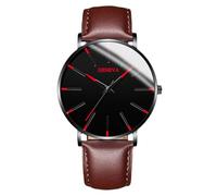 RORIOS Orologio Minimalista Moda Uomo Cinturino in Pelle Rete alla Moda Movimento Quartz di Precisione Rosso marrone e nero
