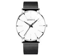 RORIOS Orologio Minimalista Moda Uomo Cinturino in Pelle Rete alla Moda Movimento Quartz di Precisione Bianco argento e nero