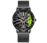 RORIOS Orologio Moda da Uomo Orologi da Polso Analogico Quarzo Orologi Design Mozzo Auto Orologi Cool Impermeabile con Cinturino in Acciaio Inossidabile Maglia Verde B