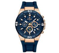 RORIOS Orologio Moda da Uomo Orologio da Polso Sportivi Silicone Orologio Analogico Quarzo Orologio Multifunzione Cronografo Orologio Luminosi 3ATM Rosegold Blu