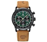 RORIOS Orologio Multifunzione da Uomo Orologio da Polso Analogico Quarzo Orologio Casual Cronografo Orologio Classico Acciaio Inossidabile Cinturino in Pelle Verde
