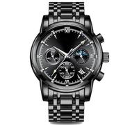 RORIOS Orologio Multifunzione da Uomo Orologio da Polso Vintage Analogico Quarzo Orologi Cronografo Fasi Lunari Orologio Casual Acciaio inossidabile Nero A