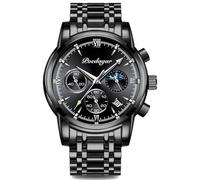 RORIOS Orologio Multifunzione da Uomo Orologio da Polso Vintage Analogico Quarzo Orologi Cronografo Fasi Lunari Orologio Casual Acciaio inossidabile Nero A