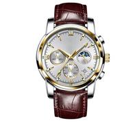 RORIOS Orologio Multifunzione da Uomo Orologio da Polso Vintage Analogico Quarzo Orologi Cronografo Fasi Lunari Orologio Casual Acciaio inossidabile Bianco Marrone