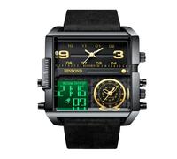 RORIOS Orologio Multifunzione Digitale da Uomo Orologio da Polso Moda Quadrati Quarzo Orologi Display Analogico Elettronico con Quadrante Grande Nero B