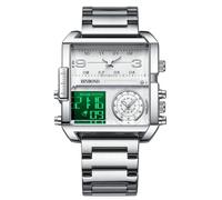 RORIOS Orologio Multifunzione Digitale da Uomo Orologio da Polso Moda Quadrati Quarzo Orologi Display Analogico Elettronico con Quadrante Grande Bianco
