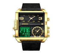 RORIOS Orologio Multifunzione Digitale da Uomo Orologio da Polso Moda Quadrati Quarzo Orologi Display Analogico Elettronico con Quadrante Grande Nero A