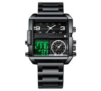 RORIOS Orologio Multifunzione Digitale da Uomo Orologio da Polso Moda Quadrati Quarzo Orologi Display Analogico Elettronico con Quadrante Grande Nero Bianco C
