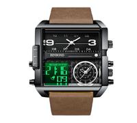 RORIOS Orologio Multifunzione Digitale da Uomo Orologio da Polso Moda Quadrati Quarzo Orologi Display Analogico Elettronico con Quadrante Grande Marrone Nero