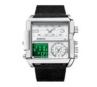 RORIOS Orologio Multifunzione Digitale da Uomo Orologio da Polso Moda Quadrati Quarzo Orologi Display Analogico Elettronico con Quadrante Grande Nero Bianco A