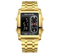 RORIOS Orologio Multifunzione Elettronico da Uomo Orologio da Polso Lavoro Rettangolare Quarzo Orologi Display Analogico Digitale con Sveglia Oro