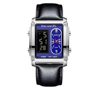 RORIOS Orologio Multifunzione Elettronico da Uomo Orologio da Polso Lavoro Rettangolare Quarzo Orologi Display Analogico Digitale con Sveglia Blu Nero C
