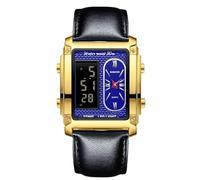 RORIOS Orologio Multifunzione Elettronico da Uomo Orologio da Polso Lavoro Rettangolare Quarzo Orologi Display Analogico Digitale con Sveglia Blu Nero D