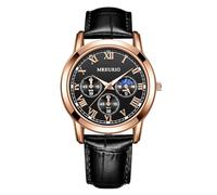 RORIOS Orologio Polso Uomo Cinturino in Pelle Movimento Quarzo Orologioes Numeri Romani Watches Casual Ufficio Moda per il Giorno Nero