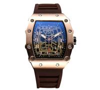 RORIOS Orologio Quarzo da Uomo Orologi da Polso Moda Tonneau Orologi Luminosi Analogico Orologi Casual Sportivo con Calendario Oro Rosa Caffè