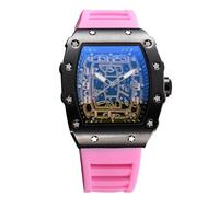 RORIOS Orologio Quarzo da Uomo Orologi da Polso Moda Tonneau Orologi Luminosi Analogico Orologi Casual Sportivo con Calendario Nero Rosa
