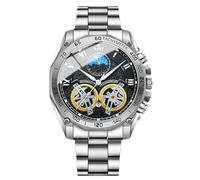 RORIOS Orologio Quarzo da Uomo Orologio da Polso Casuale Acciaio Inossidabile Orologio Moda Analogico Orologio Luminosi Calendario Bianco Nero B