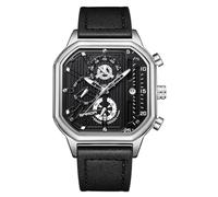 RORIOS Orologio Quarzo da Uomo Orologio da Polso Moda Quadrato Orologio Multifunzione Cronografo Orologio Luminosi Analogico Orologio Acciaio Inossidabile Nero Argento A