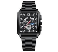 RORIOS Orologio Rettangolare da Uomo - Moda Analogico Quarzo da Polso, Impermeabile, Luminoso, Cinturino in Acciaio Inossidabile Bianco Nero A