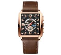 RORIOS Orologio Rettangolare da Uomo - Moda Analogico Quarzo da Polso, Impermeabile, Luminoso, Cinturino in Pelle Nero Marrone