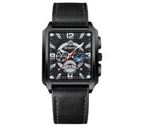 RORIOS Orologio Rettangolare da Uomo - Moda Analogico Quarzo da Polso, Impermeabile, Luminoso, Cinturino in Pelle Nero Bianco C