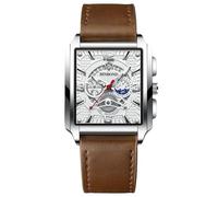 RORIOS Orologio Rettangolare da Uomo - Moda Analogico Quarzo da Polso, Impermeabile, Luminoso con Cinturino in Pelle Bianco Marrone