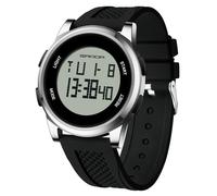 RORIOS Orologio Semplice Elettronico Orologio da Polso Digitale da Uomo Orologio Multifunzione Sportivo Orologio Casual Impermeabile Cinturino in Silicone Nero Argento B