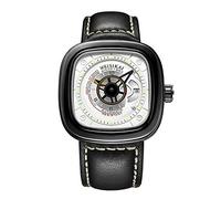 RORIOS Orologio sportivo da uomo alla moda orologio meccanico automatico data calendario luminoso quadrante cinturino in pelle sport orologi da uomo, bianco, Cinghia