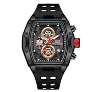 RORIOS Orologio Tonneau da Uomo Orologi da Polso Moda Multifunzione Orologi Analogico Quarzo Orologi Punk Cronografo con Cinturino in Silicone Nero A