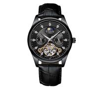 RORIOS Orologio Tourbillon Automatio da Uomo Diamante Scheletrato Orologio da Polso Impermeabile Meccanico Orologio luminoso Fase Lunare Orologio Cinturino in Pelle Bianco nero A