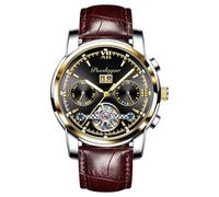 RORIOS Orologio Uomo Automatico Meccanico Orologio con Cinturino in Pelle Orologio Luminoso Pointer Impermeabile Tourbillon Orologio da Polso
