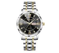 RORIOS Orologio Uomo con Cinturino in Acciaio Inossidabile Quadrante Luminoso Funzione Data Orologio da Polso Elettrico Quartz Business Casual per Padre Marito Compleanno Nero A