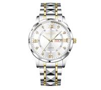 RORIOS Orologio Uomo con Cinturino in Acciaio Inossidabile Quadrante Luminoso Funzione Data Orologio da Polso Elettrico Quartz Business Casual per Padre Marito Compleanno Bianco A