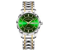 RORIOS Orologio Uomo con Cinturino in Acciaio Inossidabile Quadrante Luminoso Funzione Data Orologio da Polso Elettrico Quartz Business Casual per Padre Marito Compleanno Verde