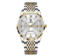 RORIOS Orologio Uomo Luminoso Calendario Orologio Analogico al Quarzo Orologio con Cinturino in Acciaio Inox Diamanti Orologio da Polso per Uomo