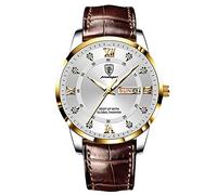 RORIOS Orologio Uomo Luminoso Calendario Orologio Analogico al Quarzo Orologio con Cinturino in Pelle Diamanti Orologio da Polso per Uomo Bianco
