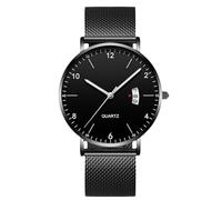 RORIOS Orologio Uomo Minimalista Ultra Sottile Quarzo Con Funzione Data Bracciale Rete Acciaio Inossidabile Casual Business Uso Quotidiano Nero