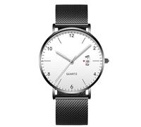RORIOS Orologio Uomo Minimalista Ultra Sottile Quarzo Con Funzione Data Bracciale Rete Acciaio Inossidabile Casual Business Uso Quotidiano Nero C