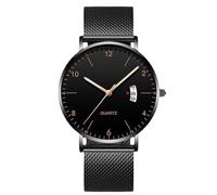 RORIOS Orologio Uomo Minimalista Ultra Sottile Quarzo Con Funzione Data Bracciale Rete Acciaio Inossidabile Casual Business Uso Quotidiano Nero B