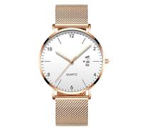 RORIOS Orologio Uomo Minimalista Ultra Sottile Quarzo Con Funzione Data Bracciale Rete Acciaio Inossidabile Casual Business Uso Quotidiano Oro rosa A