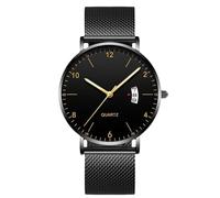 RORIOS Orologio Uomo Minimalista Ultra Sottile Quarzo Con Funzione Data Bracciale Rete Acciaio Inossidabile Casual Business Uso Quotidiano Nero A