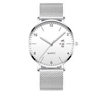 RORIOS Orologio Uomo Minimalista Ultra Sottile Quarzo Con Funzione Data Bracciale Rete Acciaio Inossidabile Casual Business Uso Quotidiano Argento A