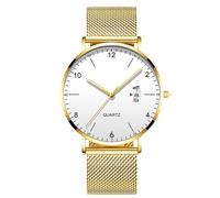 RORIOS Orologio Uomo Minimalista Ultra Sottile Quarzo Con Funzione Data Bracciale Rete Acciaio Inossidabile Casual Business Uso Quotidiano D'oro A