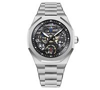 RORIOS Orologio Uomo Orologio Analogico al Quarzo con Cinturino in Acciaio Inox Quadrante Scheletro Uomo da Polso(D'argento)