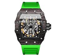 RORIOS Orologio Uomo Tonneau Moda Orologi Meccanico Automatico Orologi da Polso Punk Hollow Orologio Impermeabile Luminosi Silicone Cinturino Verde