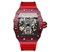 RORIOS Orologio Uomo Tonneau Moda Orologi Meccanico Automatico Orologi da Polso Punk Hollow Orologio Impermeabile Luminosi Silicone Cinturino Rosso