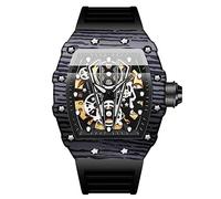 RORIOS Orologio Uomo Tonneau Moda Orologi Meccanico Automatico Orologi da Polso Punk Hollow Orologio Impermeabile Luminosi Silicone Cinturino Nero